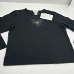 Quacker Factory  Womens Size Large Black Bling Heart Valentine Shirt‎ Top NEW Photo 0