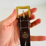 90s Retro Brown Vegan Leather Beaded Brass Buckle Belt Photo 5