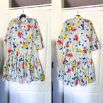 Pearl Lela Rose Dress Floral Poplin Flounce Hem Shirtdress Blue Multi XS GUC Photo 2
