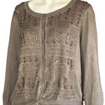 Chico's  Women's Cardigan Sweater Size 1 Taupe Camel color Embellished Beaded Photo 0