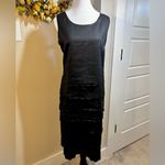 LINO USA 100% Linen Tiered Scalloped Ruffle Sleeveless Shift Midi Dress Sz L Black Size L Photo 10