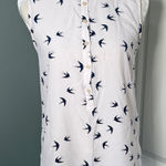 Kate Spade  Sleeveless Bird Print Button Front Blouse Pink Navy Size Small Photo 0