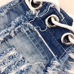 Womens Denim Booty Shorts, Sexy Mini Lace Up Thong Jeans Shorts, Clubwear, Party Photo 7