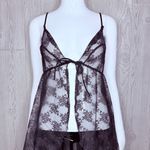 Rare 1970s Shirley of Hollywood lace tie front high low night gown / lingerie lg Black Photo 1