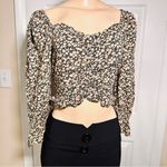 Dress Forum  Womens Crop Top Floral Black Long Sleeve Drawstring Size Small Photo 3
