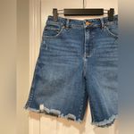 EXPRESS Curvy Bermuda High Rise Distressed Med Wash Cut Off Jean Shorts Size 8 Photo 2