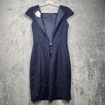 J.Crew  Suiting Dress Navy Wool Sheath Dress Size 0 Cap Sleeve Business Work Photo 3