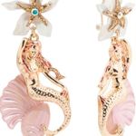 Betsey Johnson Mermaid Flower Drop Earrings Gold Halloween Chappell Roan Photo 0