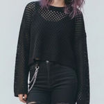 H&M Divided Open Knit Cropped Sweater Medium Black Long Sleeve Pullover Top Photo 0