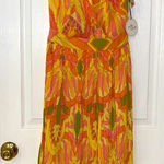 Milk & Honey Brightly Colored Geometric Pattern Pleated Halter Dress Small NEW Yellow Photo 0