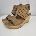Euro Soft By Sofft Womens Sandals Size 6M Tan Suede Leather Strappy Cork Wedge‎ Photo 2