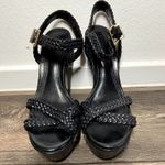 Schutz  Wedges Platform Leather Braided Criss Cross Ankle Strap Black 7.5 Photo 1