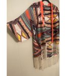 Cato Boho Tribal Southwestern Kimono Cardigan Fringe Hem Large Photo 2