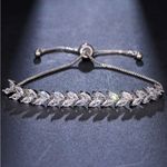 Marquise Simulated Diamond Bolo Tennis Bracelet 18K Gold Plated NWT Silver Photo 0