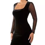 City Studios Black Velvet Bodycon Dress with Sheet Embellished Long sleeved Photo 0