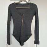 Free People  Intimately Dylan Gray Ribbed Long Sleeve Henley Bodysuit, XS, EUC Photo 2