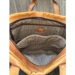 Fossil Brown Leather Laptop Bag Satchel Plaid Lining Messenger No Shoulder Strap Photo 3