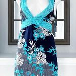 Jones New York Jones NY Floral Lace Trim Lingerie Satin Sleepwear Dress, Size XL Blue Multi Photo 0