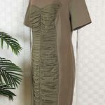 Burberry Olive Brown Front Ruched Jersey Dress Photo 3