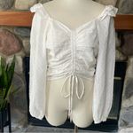 Bishop and Young White Eyelet Ruched Top S Long Sleeve Cottagecore Boho Blouse Photo 2