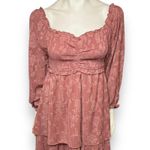 Pink Lily | Textured Floral Long Sleeve Cinched Bust Smocked Mini Tiered Dress L Photo 6