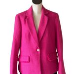 Anne Klein NWT Women's Tweed Long Sleeve Fringe Jacket In Pink Perfection Large Photo 1