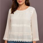 Mango MNG by Sheer Lace-Trim Ivory Blouse (1078) Photo 0
