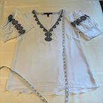 White House | Black Market  V-Neck Blouse with Black Embroidery Photo 4