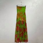 Green Floral Strapless Backless Sheer Mesh Side Slit Maxi Dress Sz S Photo 1