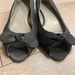 Theory NEW  Black Denim Canvas Peeptoe Bow Ballet Flats Size 37/7 US Photo 3