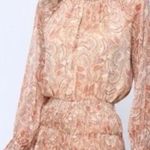 Fate Paisley Print Boho Tiered Ruffle Mock Neck Mini Dress Sz Small 🧡🍄 Brown Photo 0