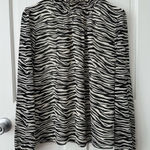 J. Crew Zebra Print Long Sleeve Mock Neck Blouse Ivory Black Lined Size M Size M Photo 0