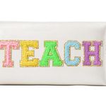 NEW TEACH Letter Makeup Bag Colorful TEACHER Chenille Letter Patch Cosmetic Bag White Photo 2