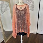 Whimsygoth Salmon Pink / Orange Boho Shawl Asymmetric Crochet Knit Top OS Size undefined Photo 2