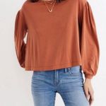 Madewell Sandwashed Gathered-Sleeve Top Rusty Torch S Orange Red Fall Relaxed Photo 0