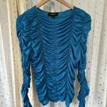 NWOT La Rambla Women's Evening All Over Ruched Silky Long Sleeve Fitted Top L Blue Size L Photo 0