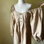 Bali Elf NEW Chloie Empire Waist Linen Mini Dress Puff Sleeve Weekend Beige XL Tan Photo 7