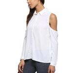 Cloth & Stone White button down shirt with long sleeves and bare shoulders Sz S Photo 2