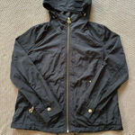 Michael Kors  Women's Jacket‎ Black Jacket Hooded Gold Zippers Logo Sz Small Photo 0