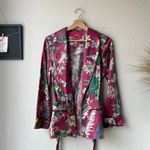 F.R.S For Restless Sleepers Burgundy Tropical‎ Floral Silk Kimono Jacket Size XS Pink Photo 2