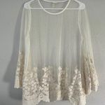 Ultra Pink  OffWhite Cream Sheer Flowy Boho Bohemian Lace Blouse Summer Large Photo 0