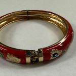 Clamper Style Bracelet Red Color Flower Pattern Accent Multicolor Enamel Painted Photo 14