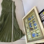 Nanette Lepore  High Neck Mini Pleat Fit and Flare Dress Green Olive Martini Photo 7