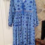 Handmade Block Print Blue Floral Maxi Dress Size M Photo 0