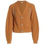 Self Portrait Diamanté Embellished Knit Tan Wool And Cotton Mix Cardigan Brown Size XL Photo 3
