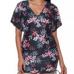 Bar III Tropical Escape Floral-Print Swim Cover-Up Cinch Waist Black Pink M Photo 1