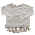 IZOD heathered sweatshirt with a faux layered plaid hem and a front tie detail L Photo 0