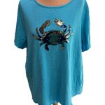 Quacker Factory Sequin Crab Knit Top Blue Beach Nautical Size 2X Photo 0