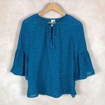 Kensie Bell Sleeve Teal Lace-Up Semi Sheer Top NEW SMALL Photo 3