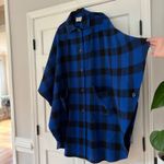 Pendleton VTG Blue Black Buffalo Check Cape Poncho Plaid 100% Wool Button Up Photo 2